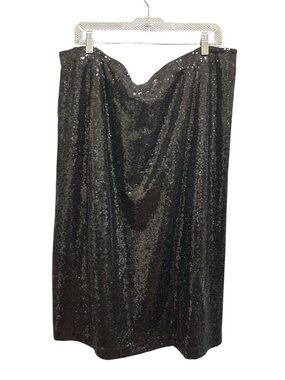 Joe Fresh Black Sequin Midi Elastic Waist Lined Front Split Skirt Plus Size 1X